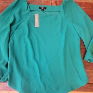Square-neck long-sleeve top in 365 crepe